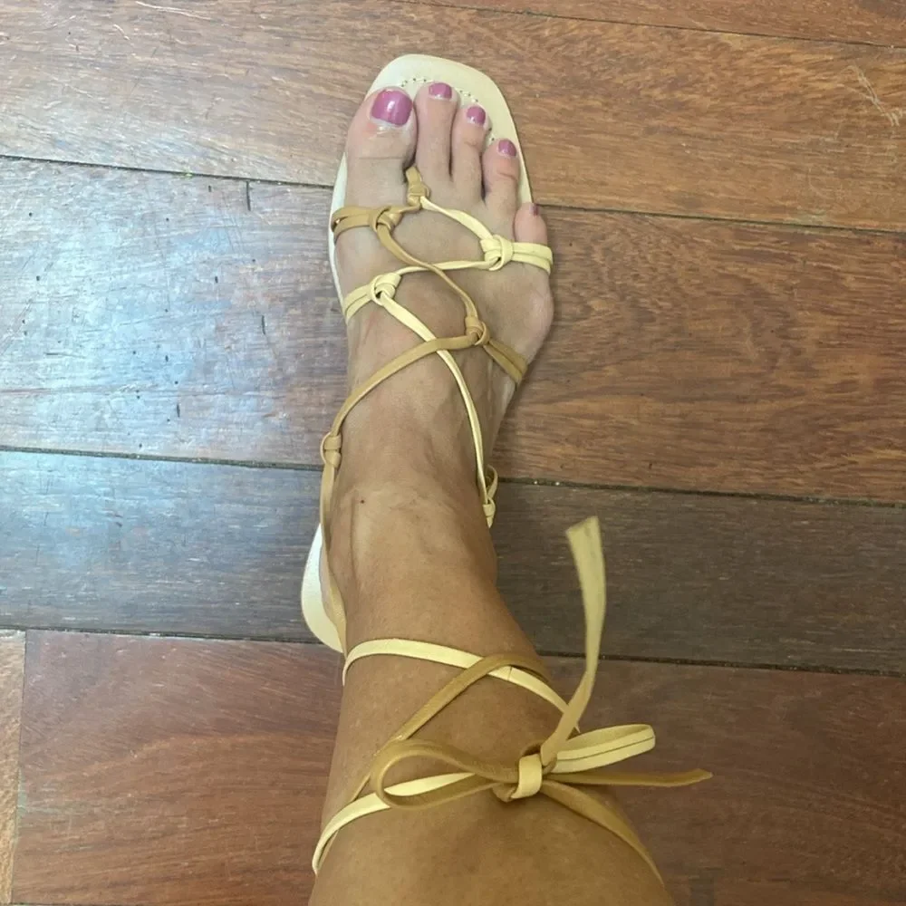 Pilcro Women's Beige and Cream Lace-Up Sandals